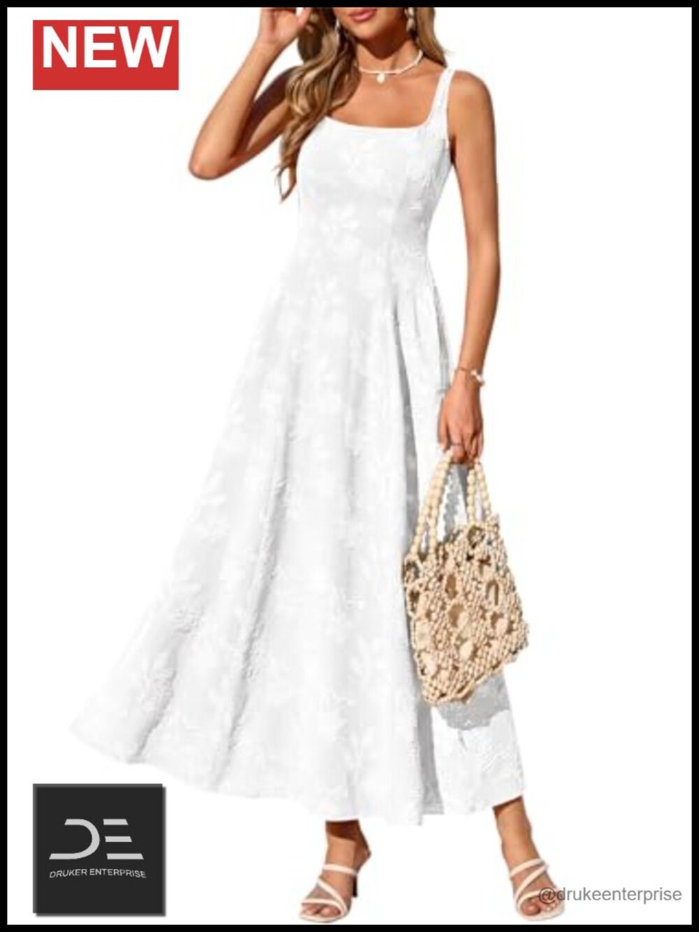 Women's 100% Polyester Sleeveless Square Neck Maxi Dress with Pockets